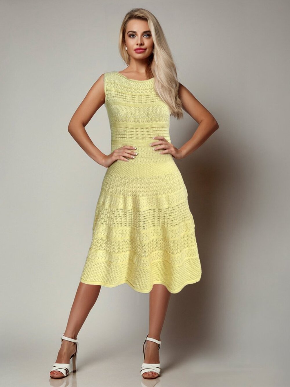 LAUREN RALPH LAUREN LRL Dress Women’s Yellow Knit Fit and Flare Sleeveless SMALL